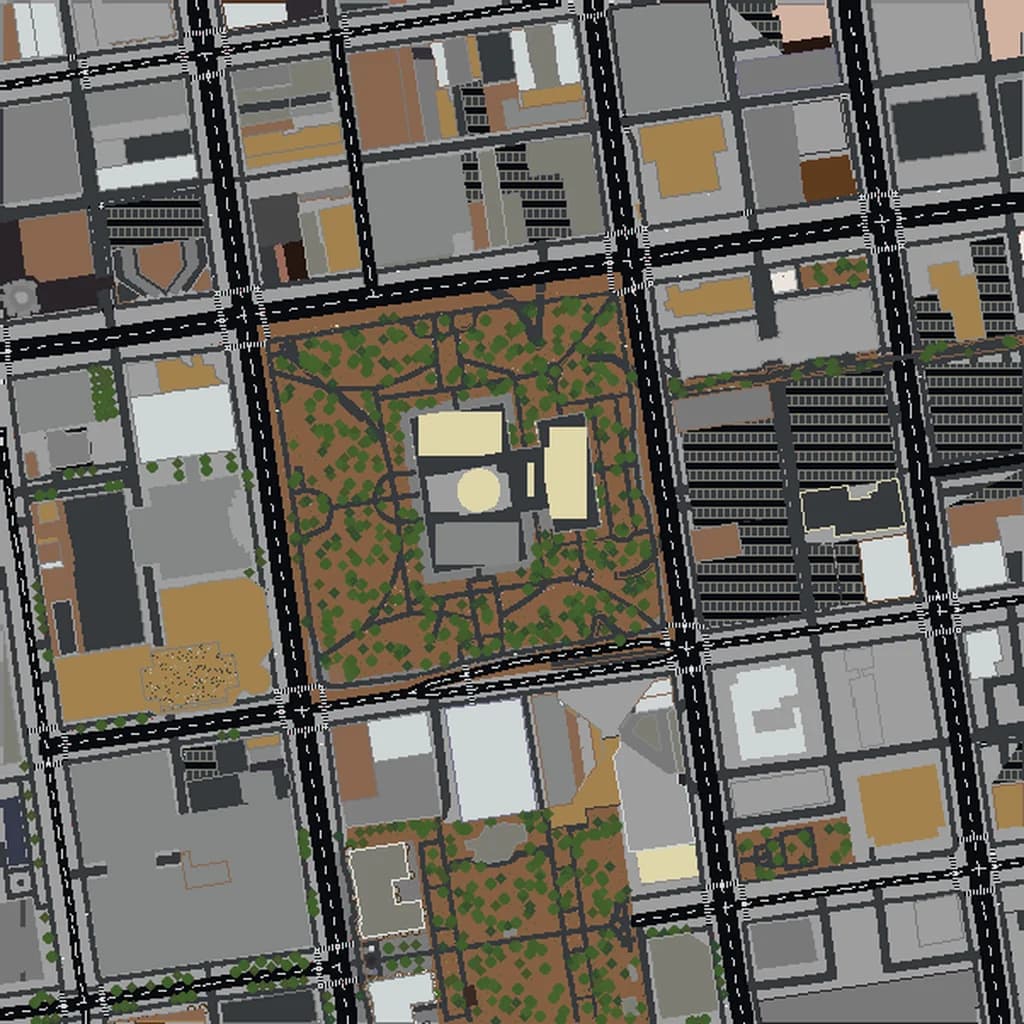 Vista aérea de Columbus como mundo de Minecraft