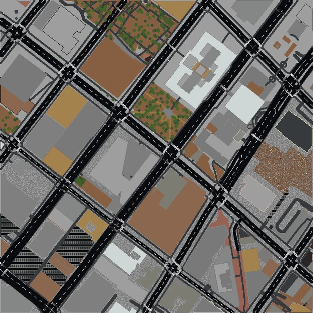 Vista aérea de Los Ángeles como mundo de Minecraft