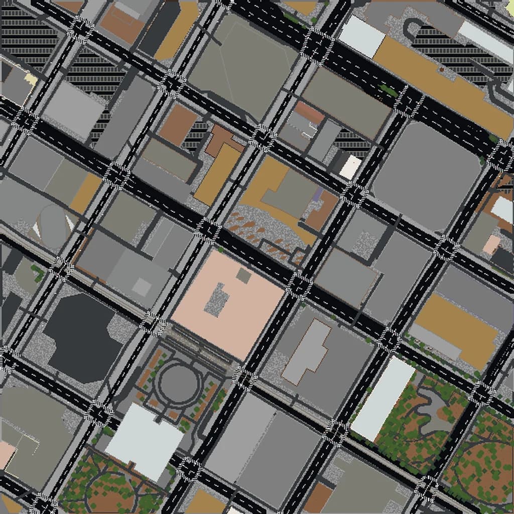 Vista aérea de Minneapolis como mundo de Minecraft