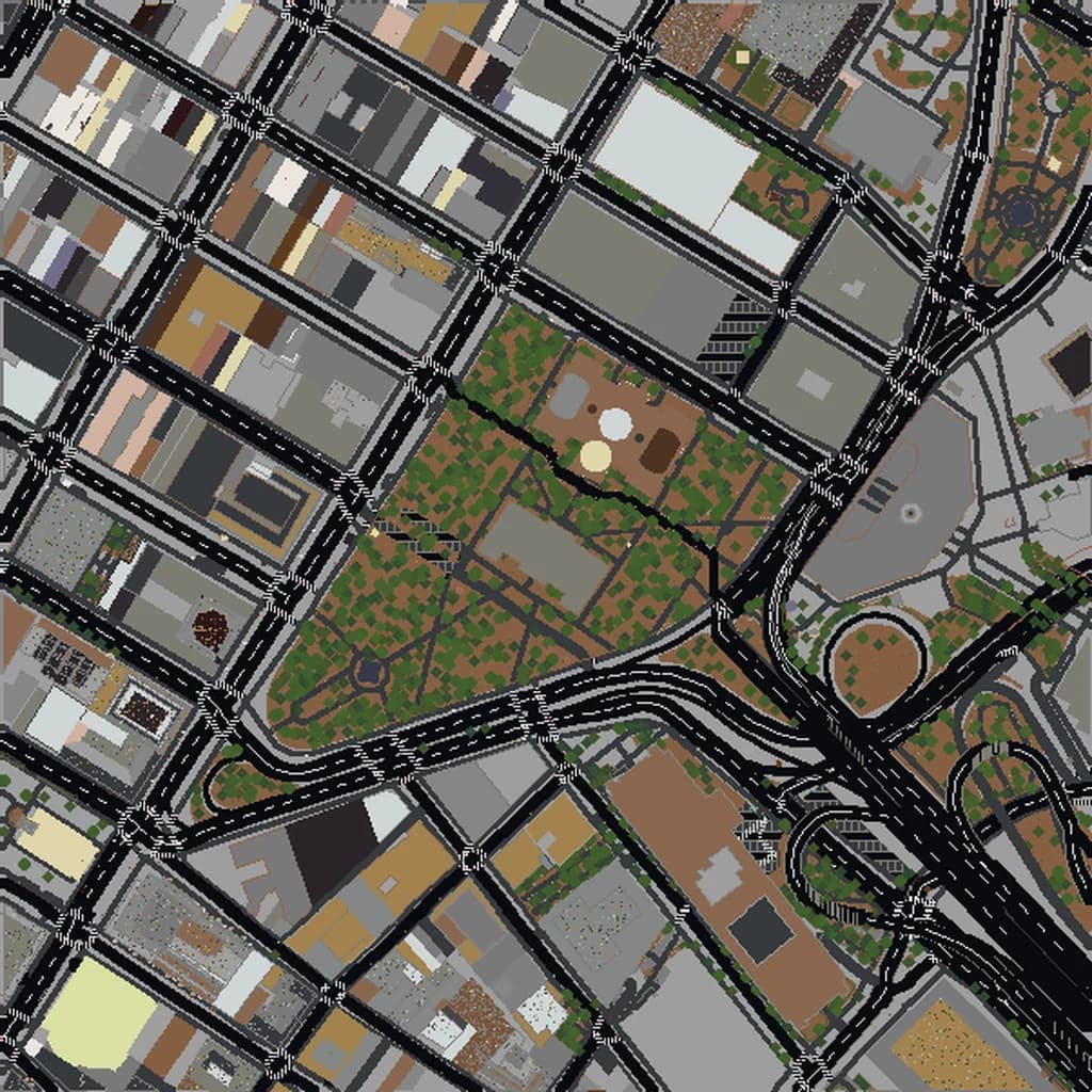 Vista aérea de Nueva York como mundo de Minecraft