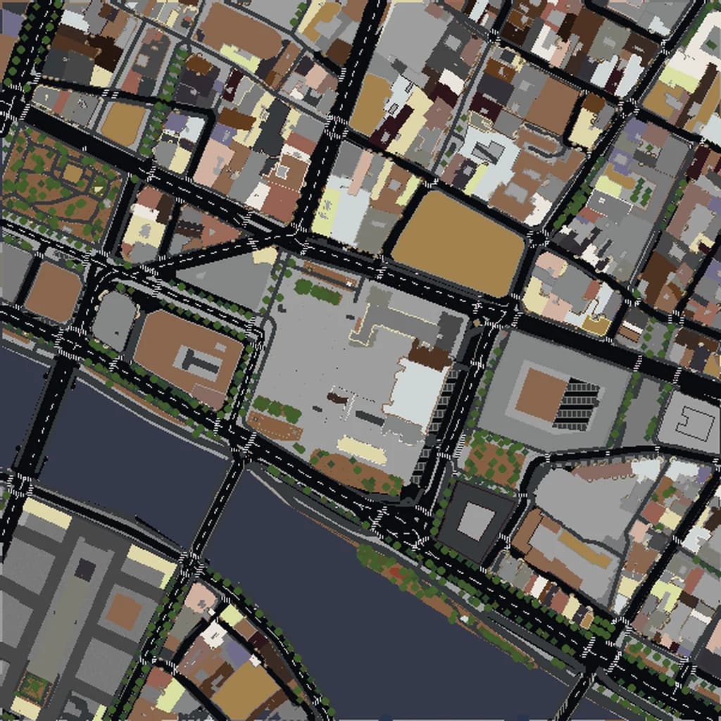 Vista aérea de París como mundo de Minecraft