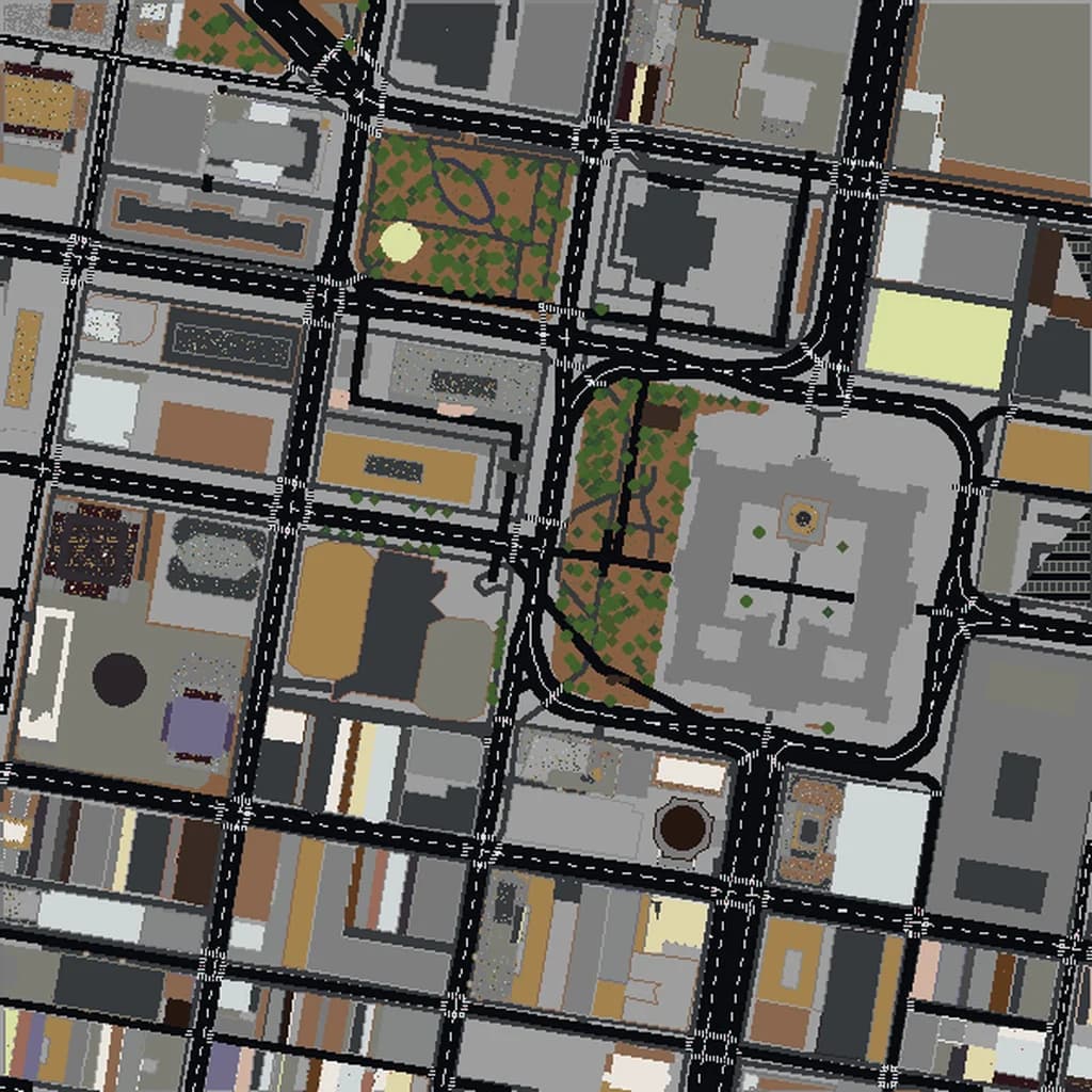 Vista aérea de Filadelfia como mundo de Minecraft