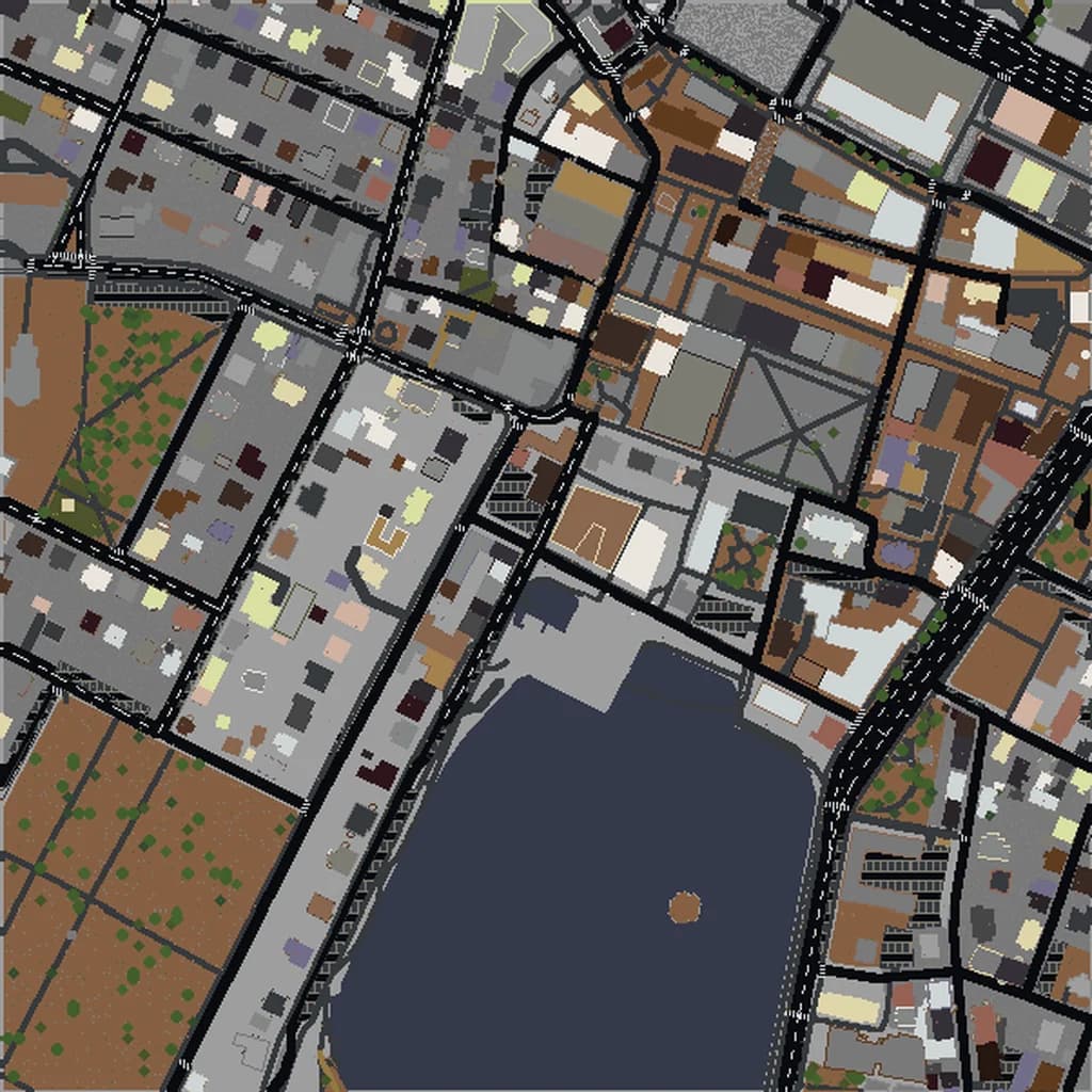 Vista aérea: Reykjavík como mundo de Minecraft