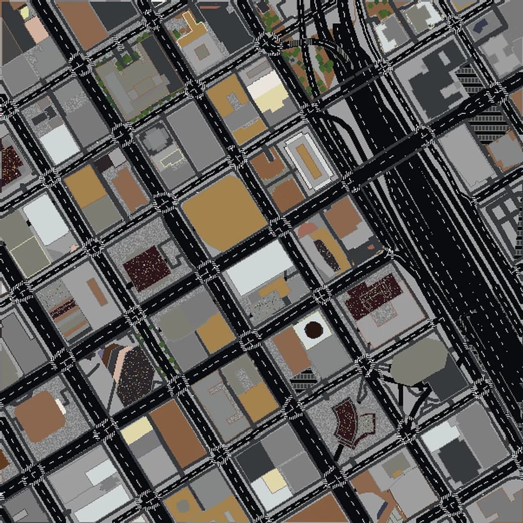 Vista aérea de Seattle como mundo de Minecraft