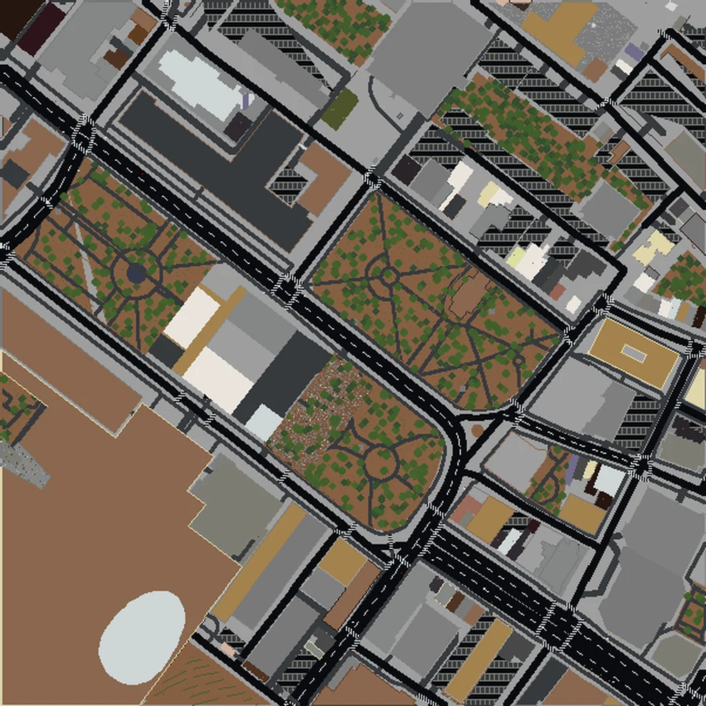 Top-down view of Albany generated as a Minecraft world