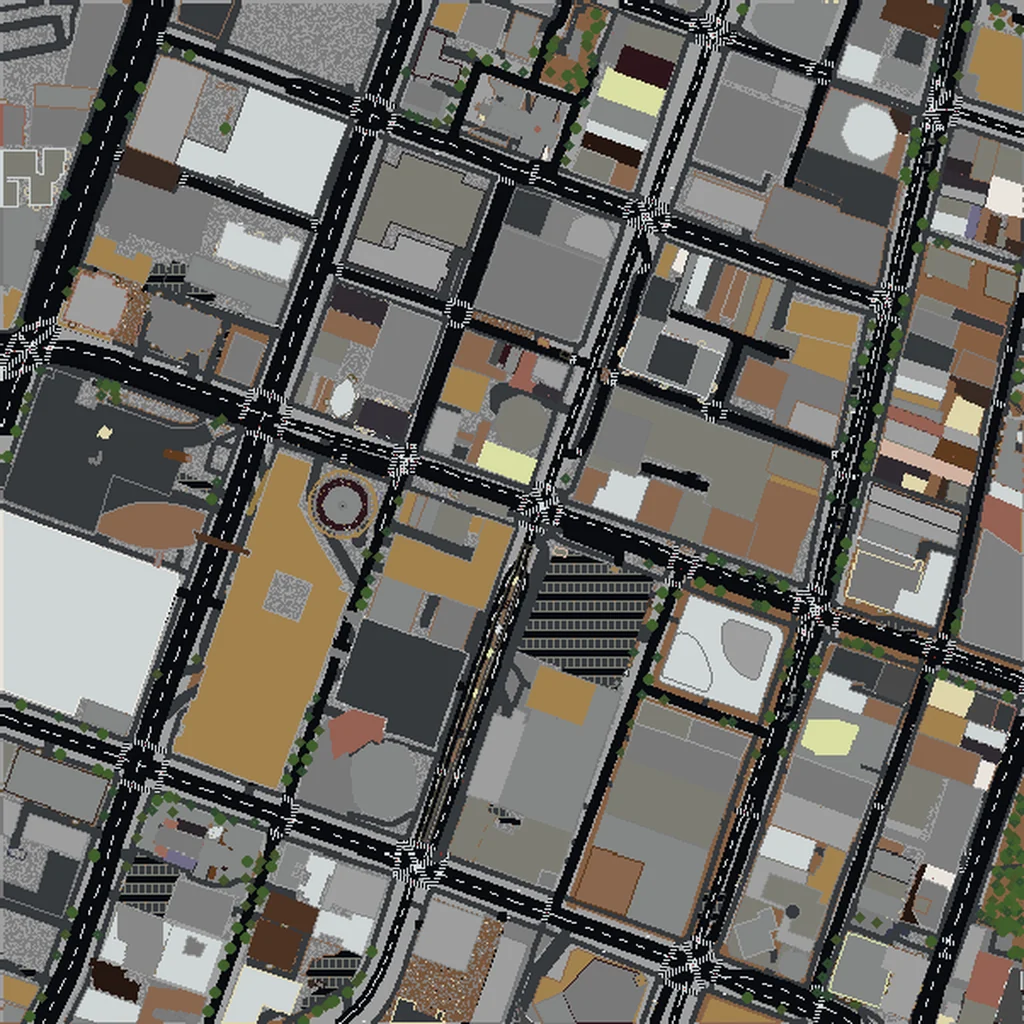 Top-down view of Auckland generated as a Minecraft world