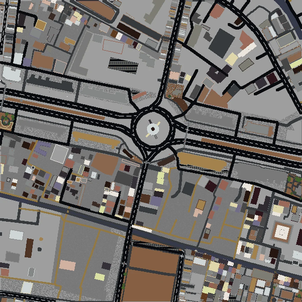 Top-down view of Bangkok generated as a Minecraft world