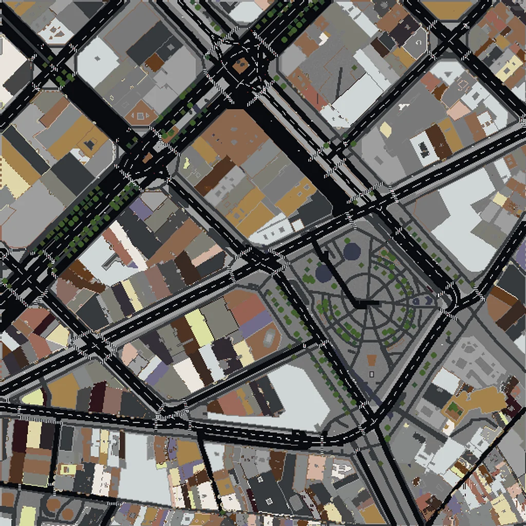 Top-down view of Barcelona generated as a Minecraft world