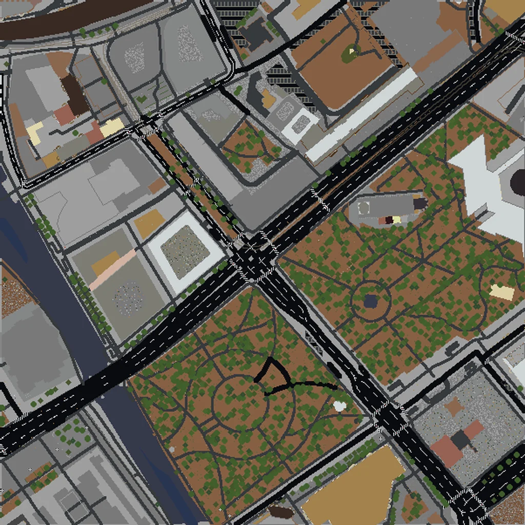 Top-down view of Berlin generated as a Minecraft world