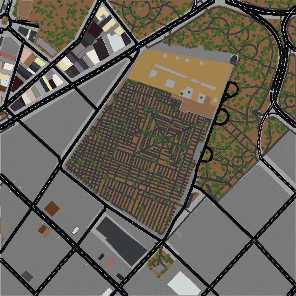 Top-down view of Recoleta generated as a Minecraft world