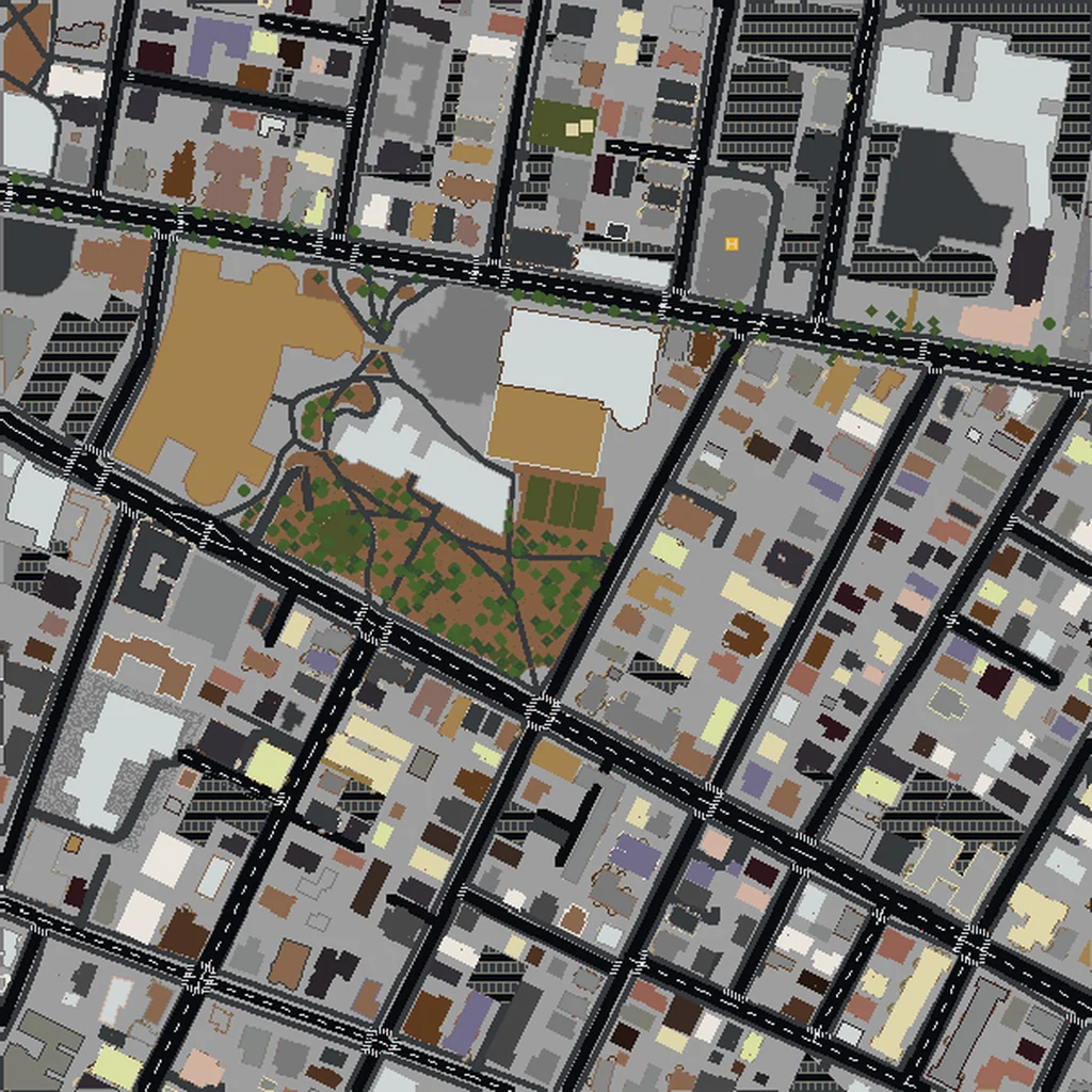 Top-down view of Cambridge generated as a Minecraft world