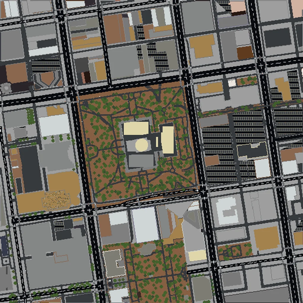 Top-down view of Columbus generated as a Minecraft world