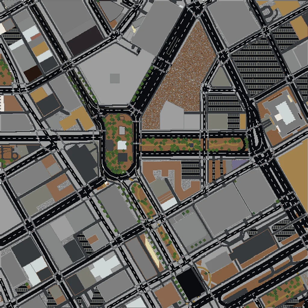 Top-down view of Detroit generated as a Minecraft world