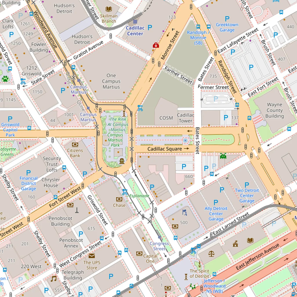 Real-world map of Detroit
