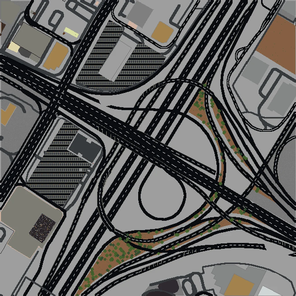 Top-down view of Dubai generated as a Minecraft world