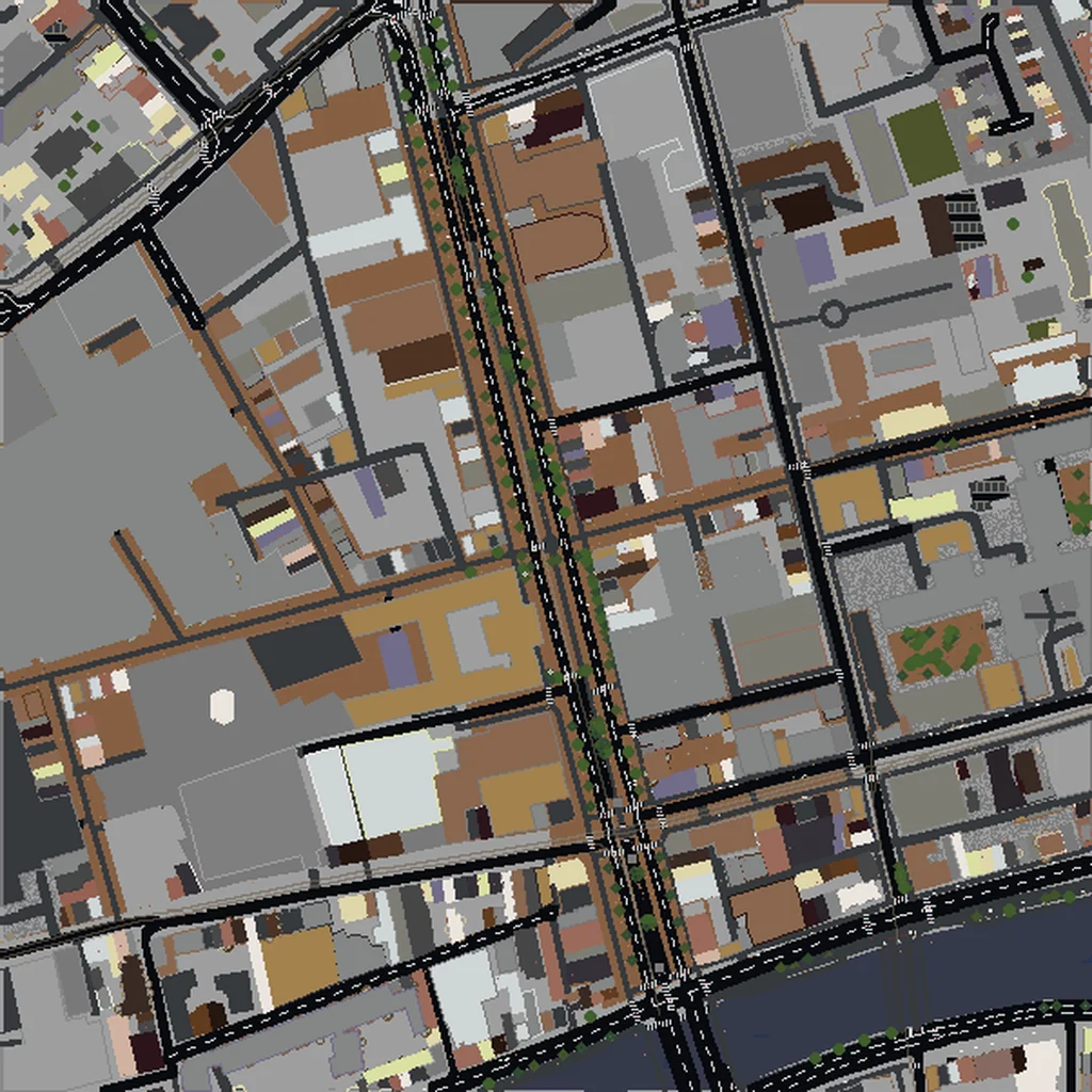 Top-down view of Dublin generated as a Minecraft world