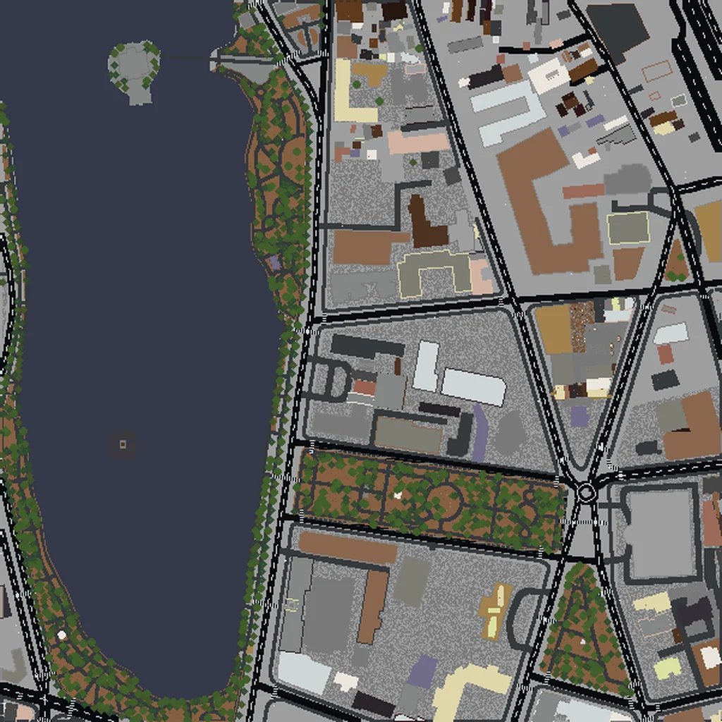 Top-down view of Hanoi generated as a Minecraft world