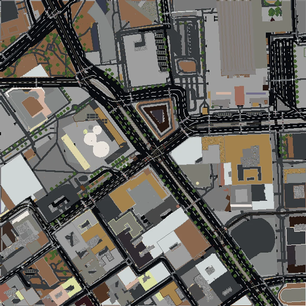 Top-down view of Helsinki generated as a Minecraft world