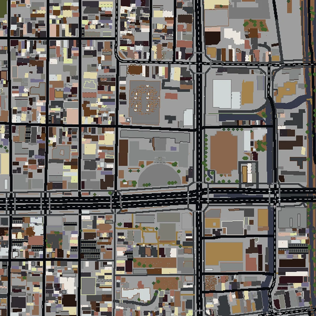 Top-down view of Kyoto generated as a Minecraft world