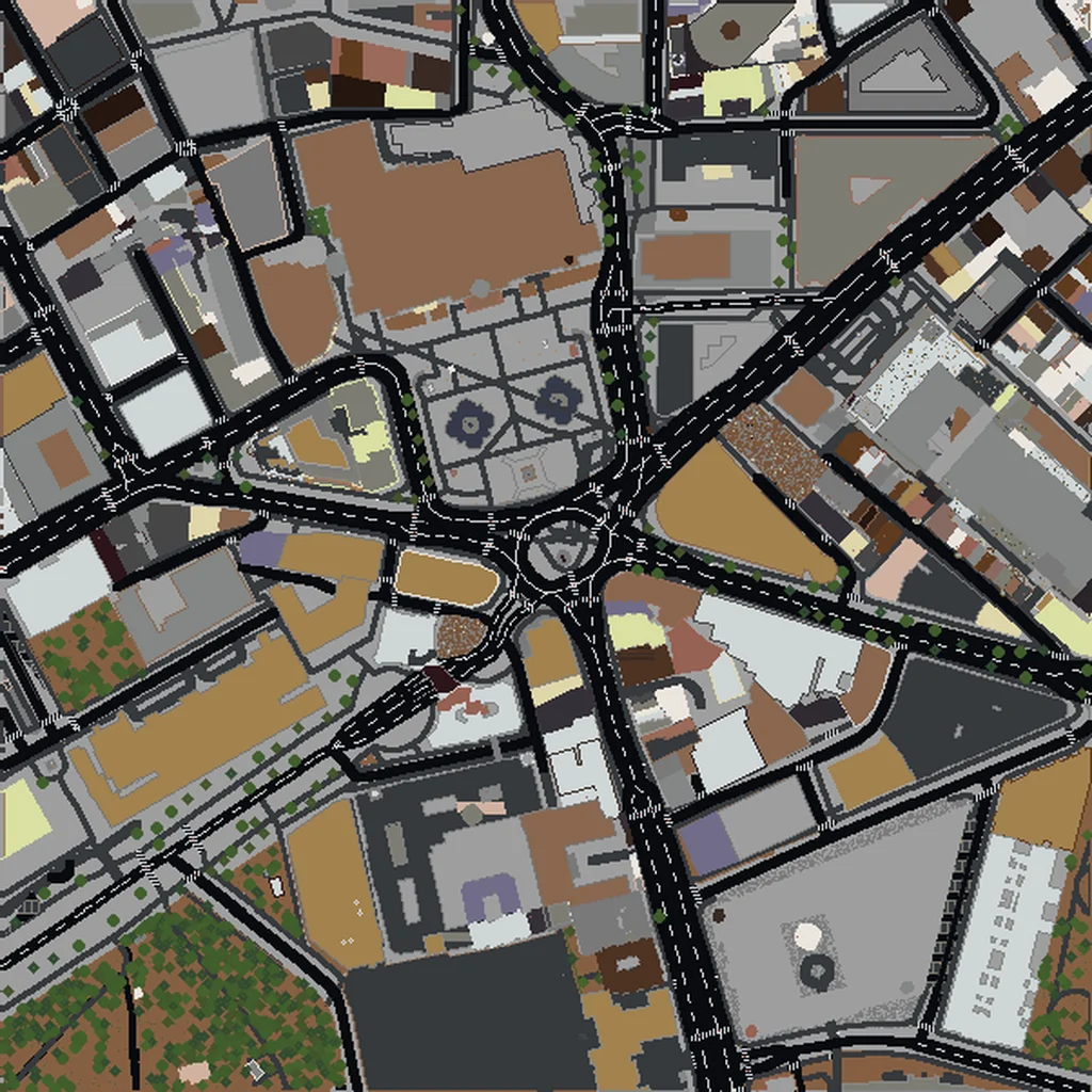 Top-down view of London generated as a Minecraft world
