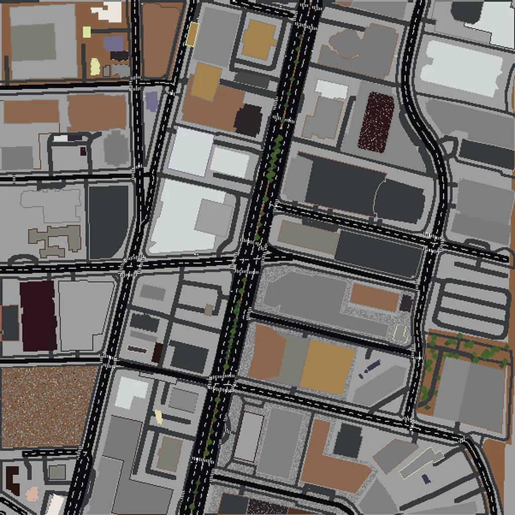 Top-down view of Miami generated as a Minecraft world