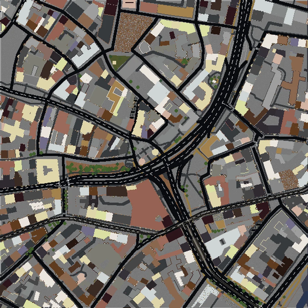 Top-down view of Munich generated as a Minecraft world