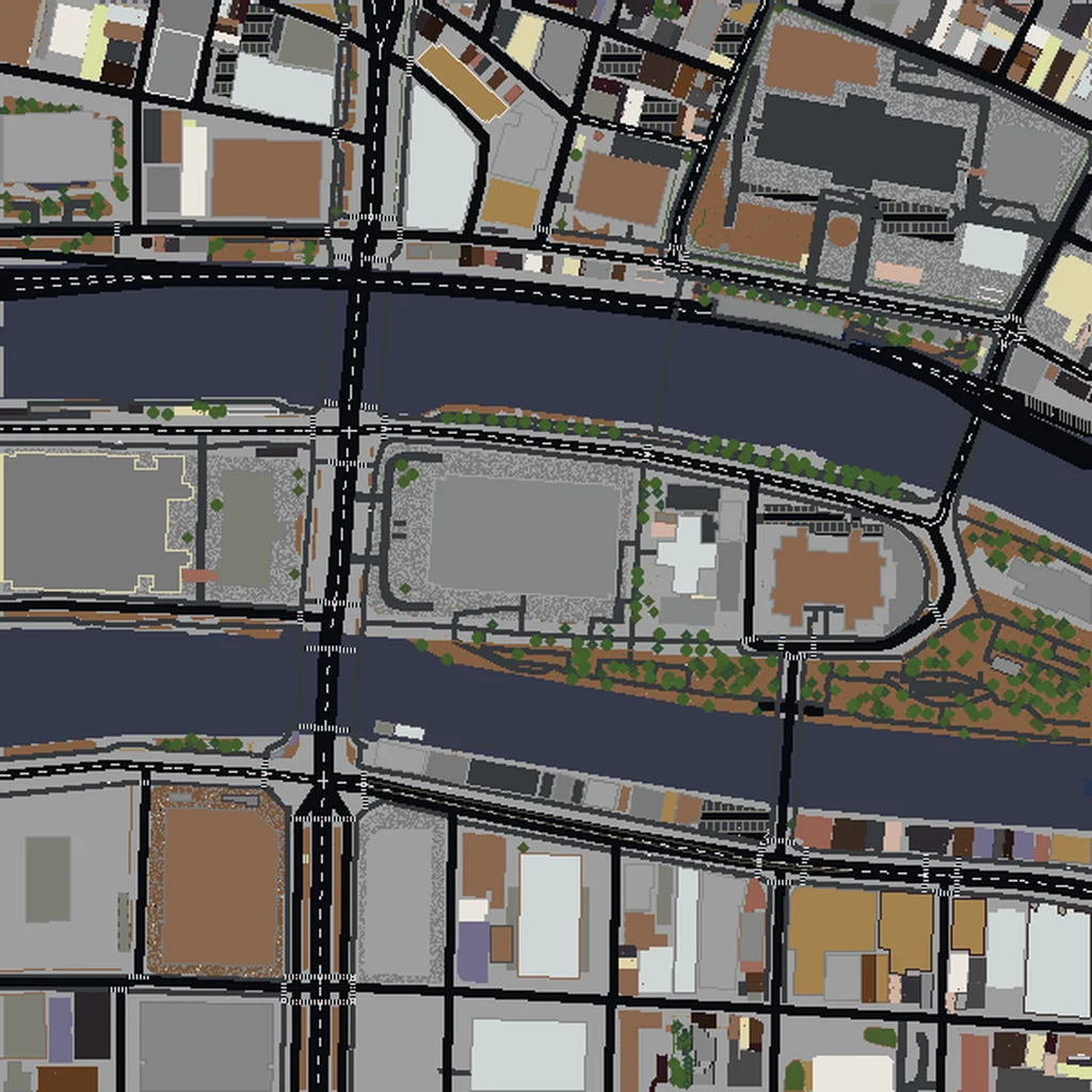 Top-down view of Osaka generated as a Minecraft world