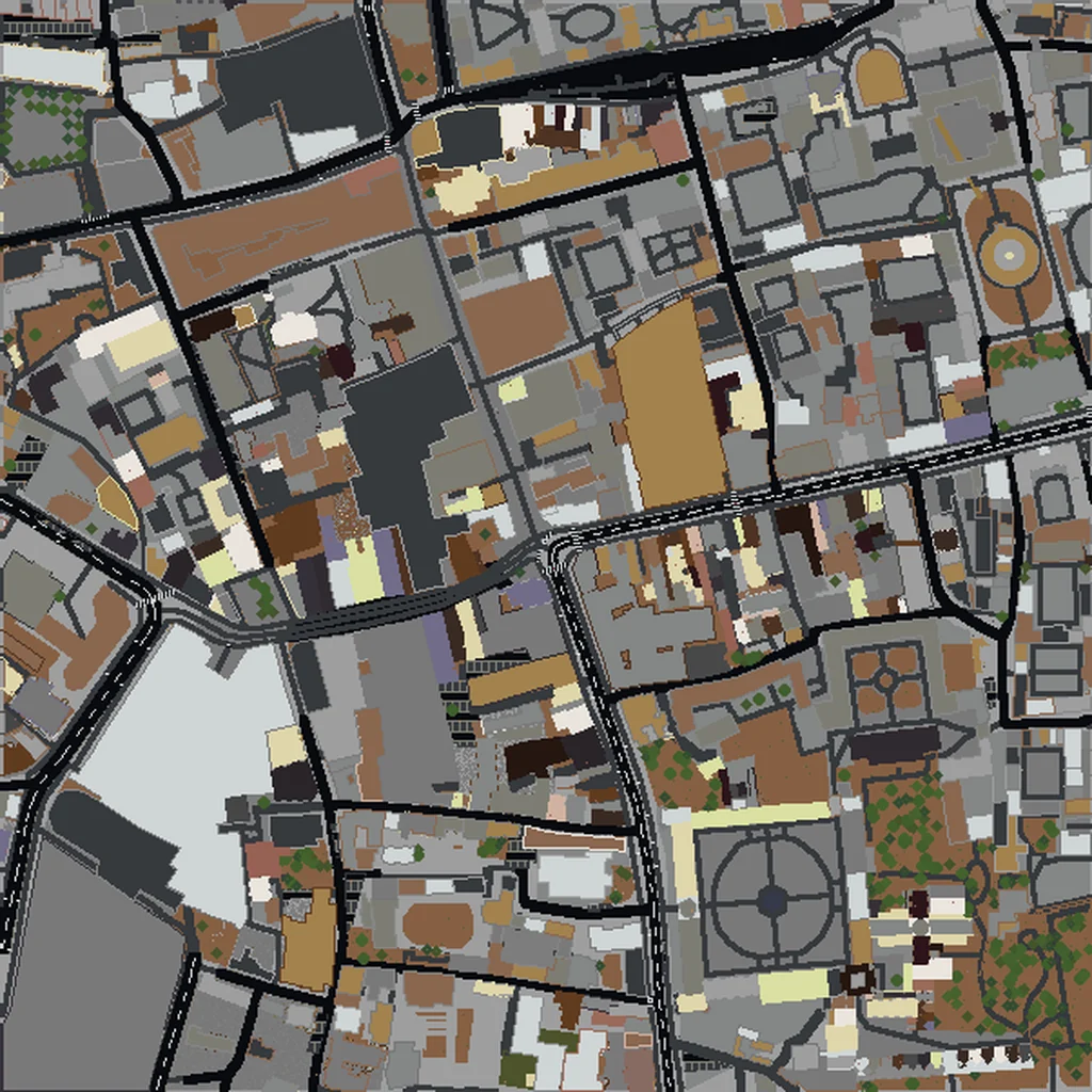 Top-down view of Oxford generated as a Minecraft world