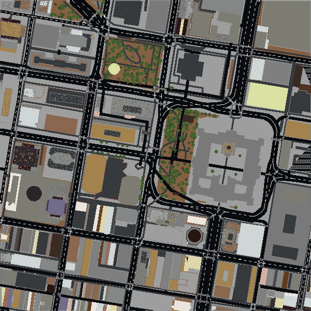 Top-down view of Philadelphia generated as a Minecraft world