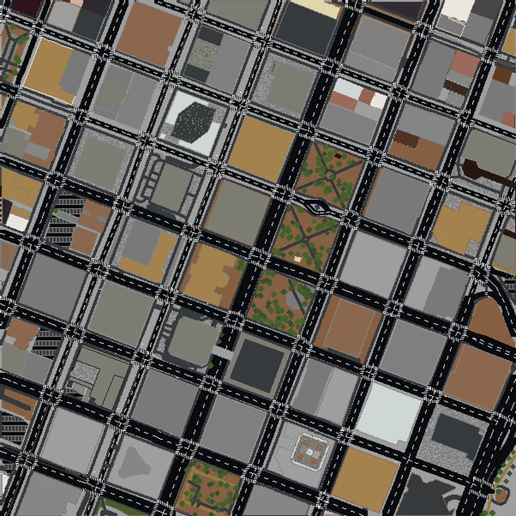 Top-down view of Portland generated as a Minecraft world