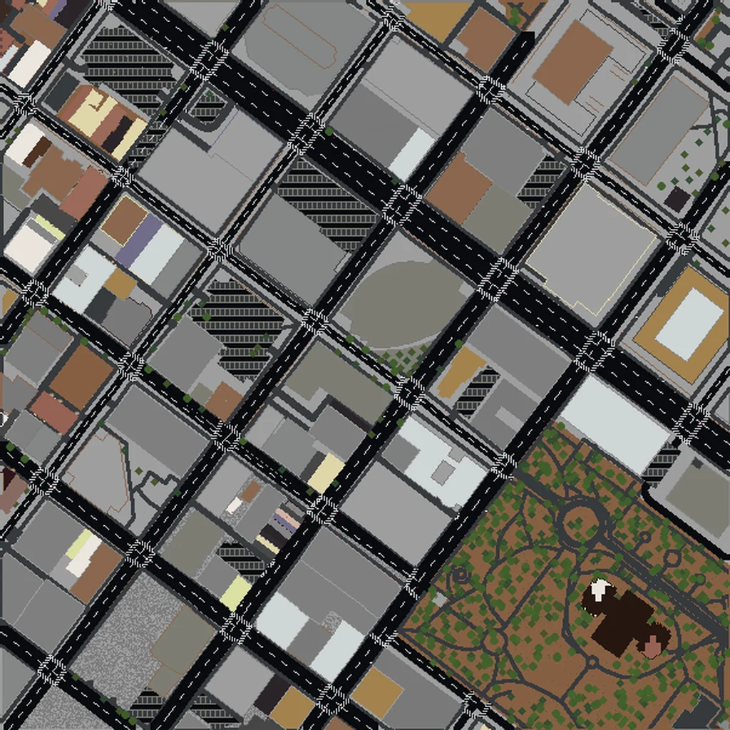 Top-down view of Richmond generated as a Minecraft world