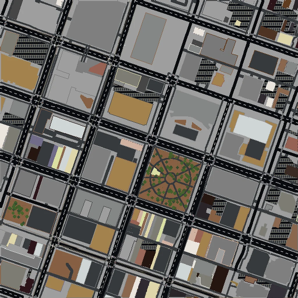 Top-down view of Sacramento generated as a Minecraft world