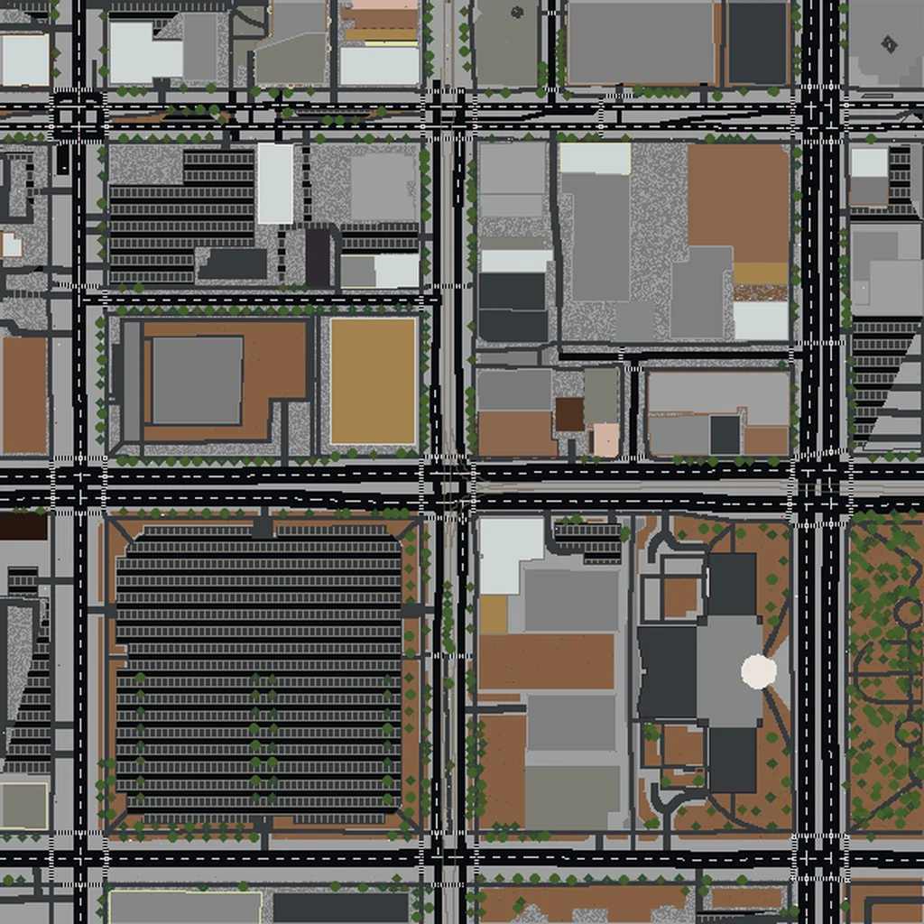 Top-down view of Salt Lake City generated as a Minecraft world