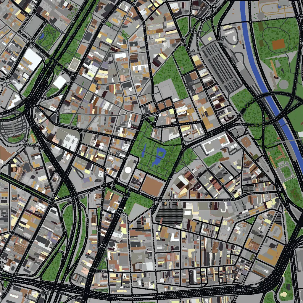 Top-down view of São Paulo generated as a Minecraft world