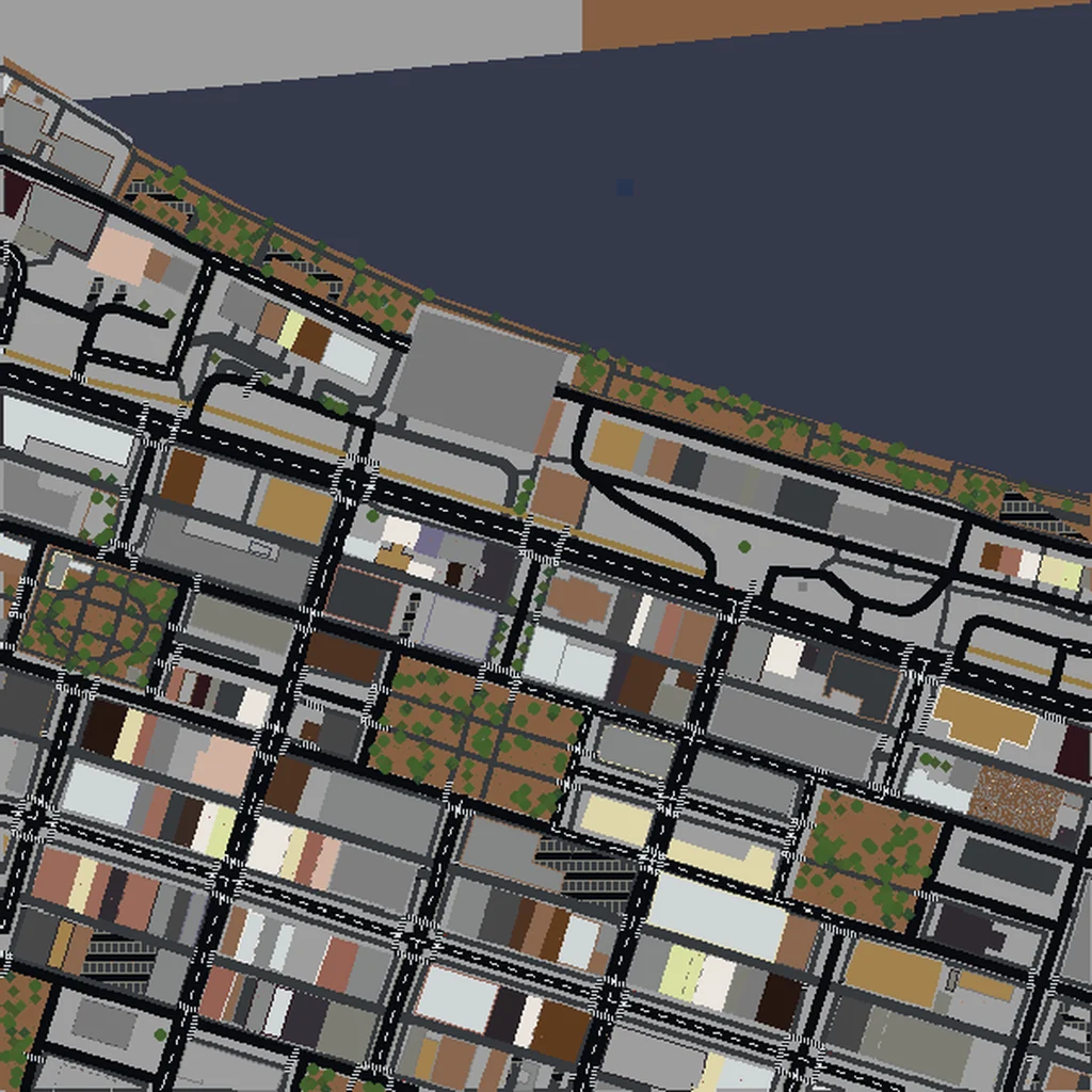 Top-down view of Savannah generated as a Minecraft world
