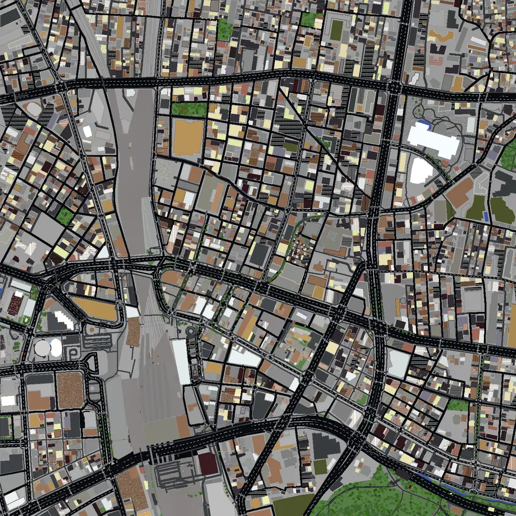 Top-down view of Shinjuku generated as a Minecraft world