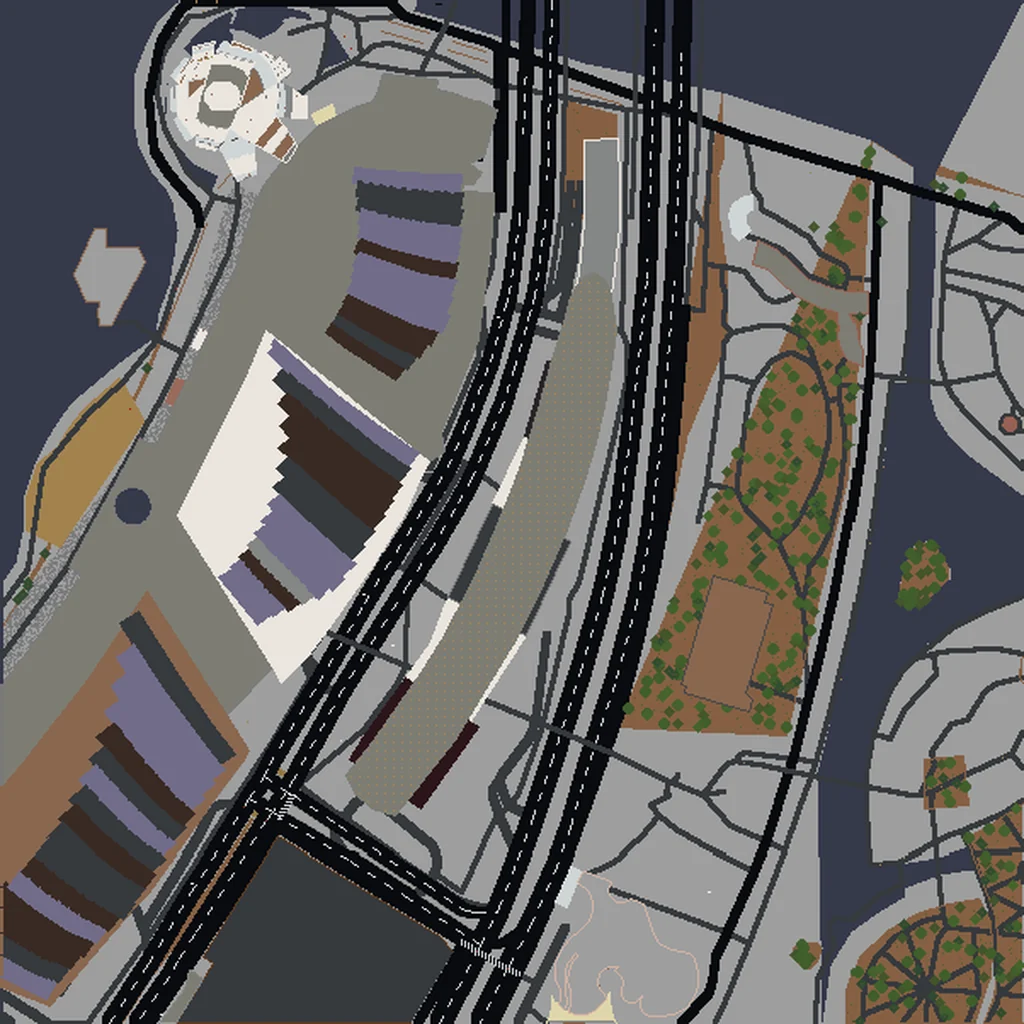 Top-down view of Marina Bay generated as a Minecraft world