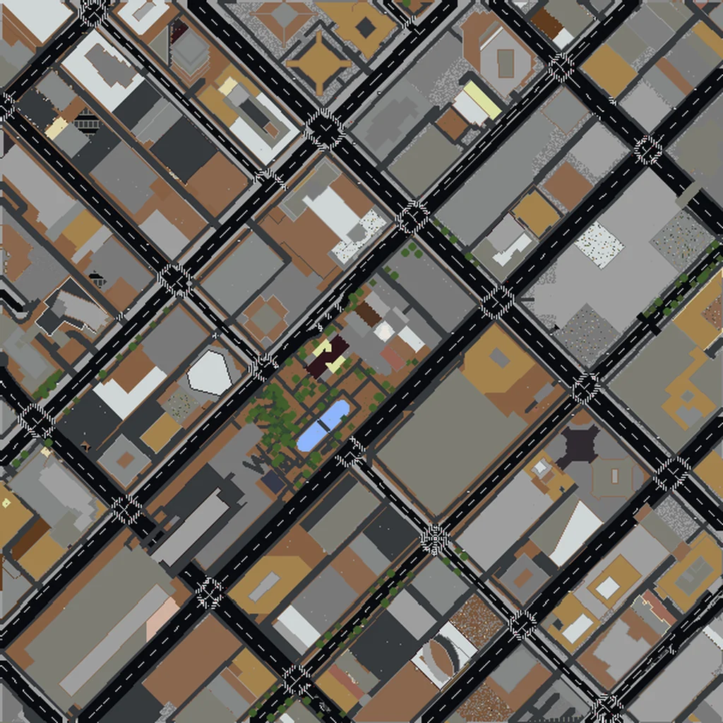 Top-down view of Vancouver generated as a Minecraft world