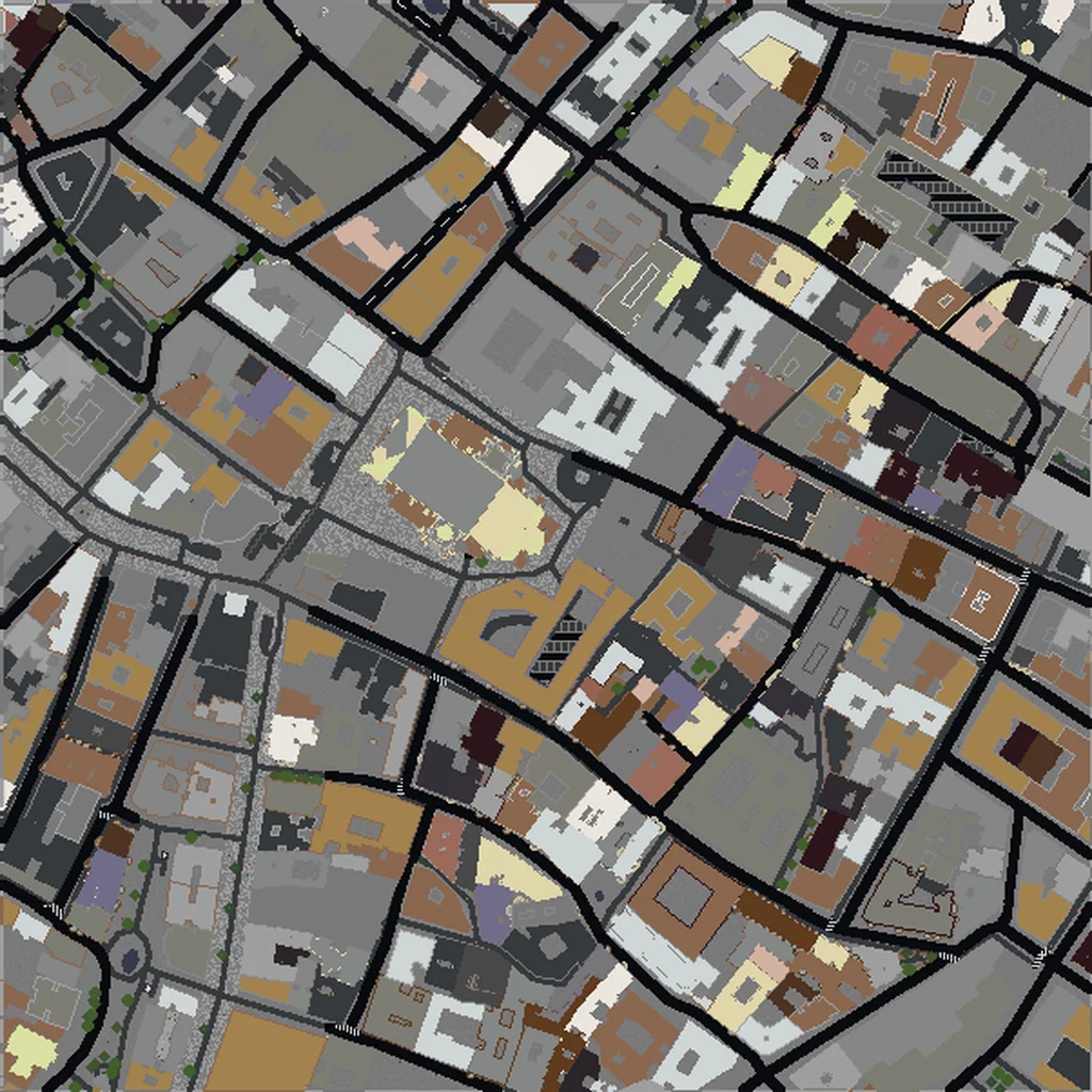 Top-down view of Vienna generated as a Minecraft world
