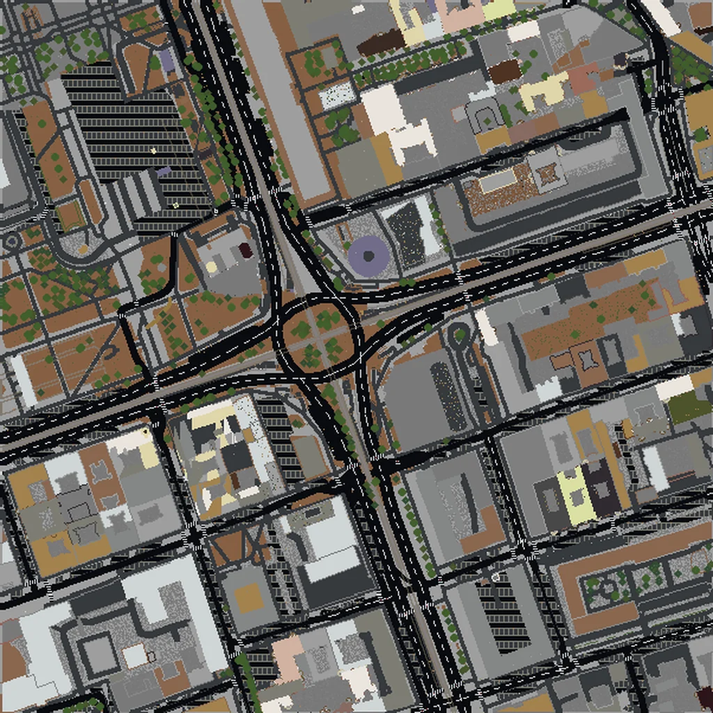 Top-down view of Warsaw generated as a Minecraft world
