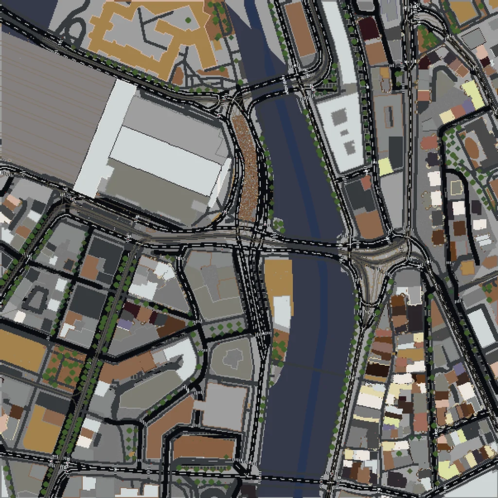 Top-down view of Zurich generated as a Minecraft world